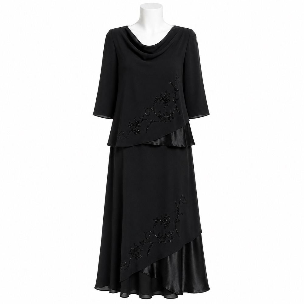 Darren Z 2 Piece Skirt Set 8 Black Beaded Cowl Neck Asymmetrical Whimsigoth NWT
